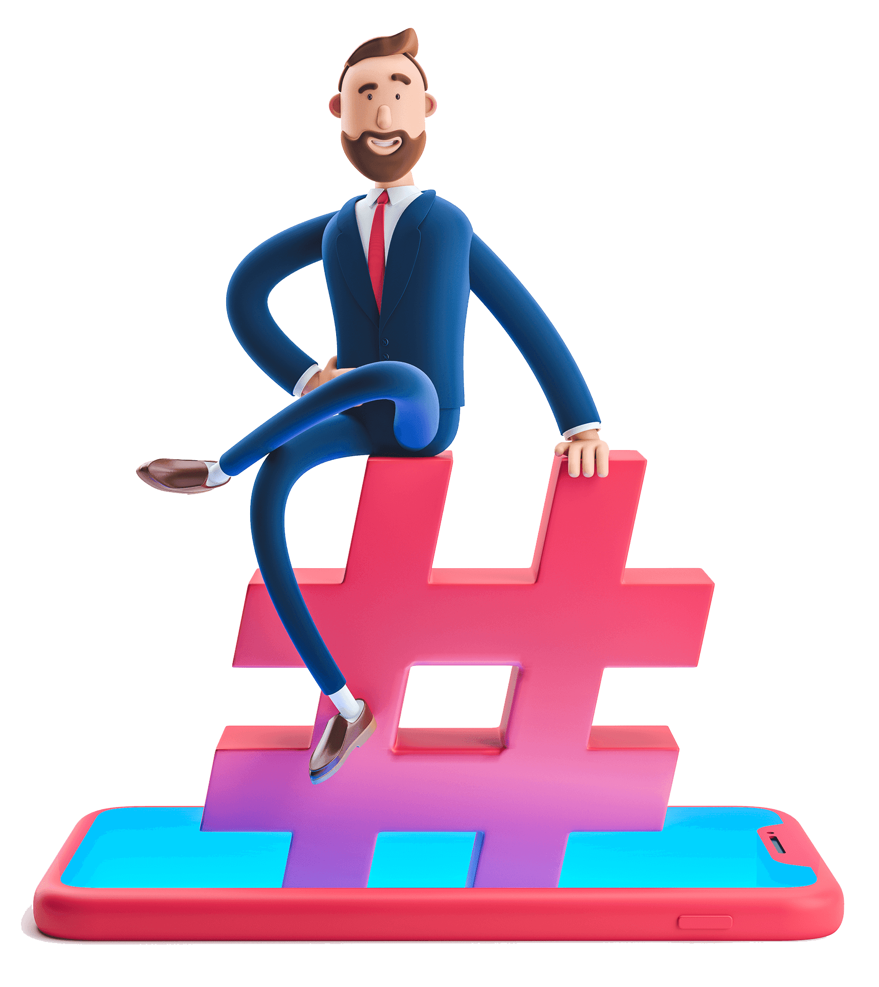 Businessman Sitting on Hashtag Symbol