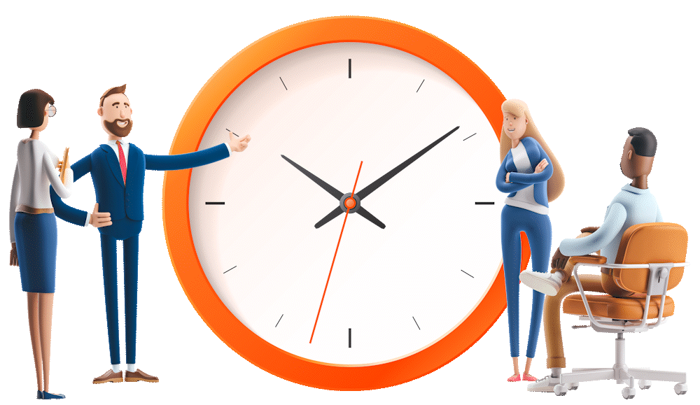 Clock spinning with people around it