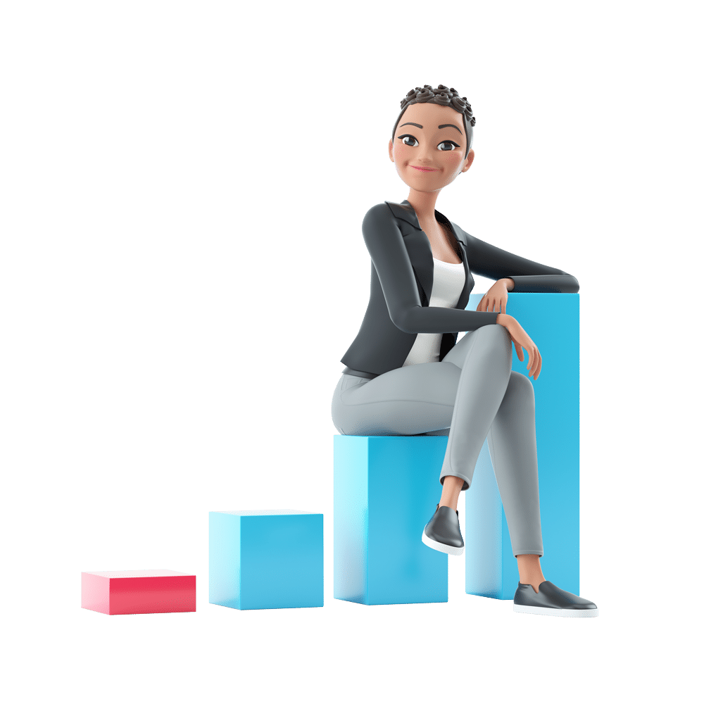 Woman sitting on bar chart