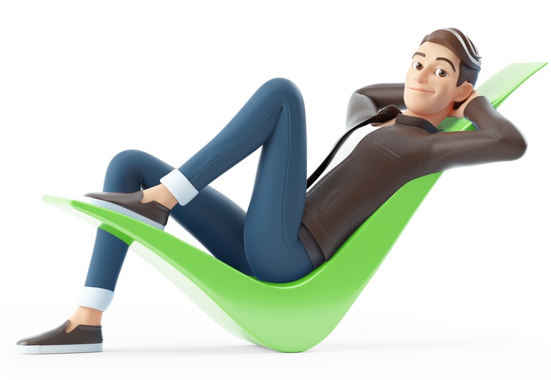man lying down on check mark