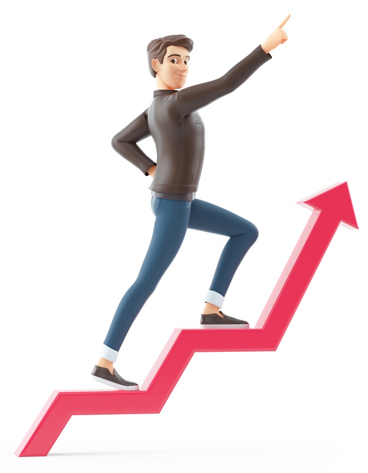 man walking on growing arrow