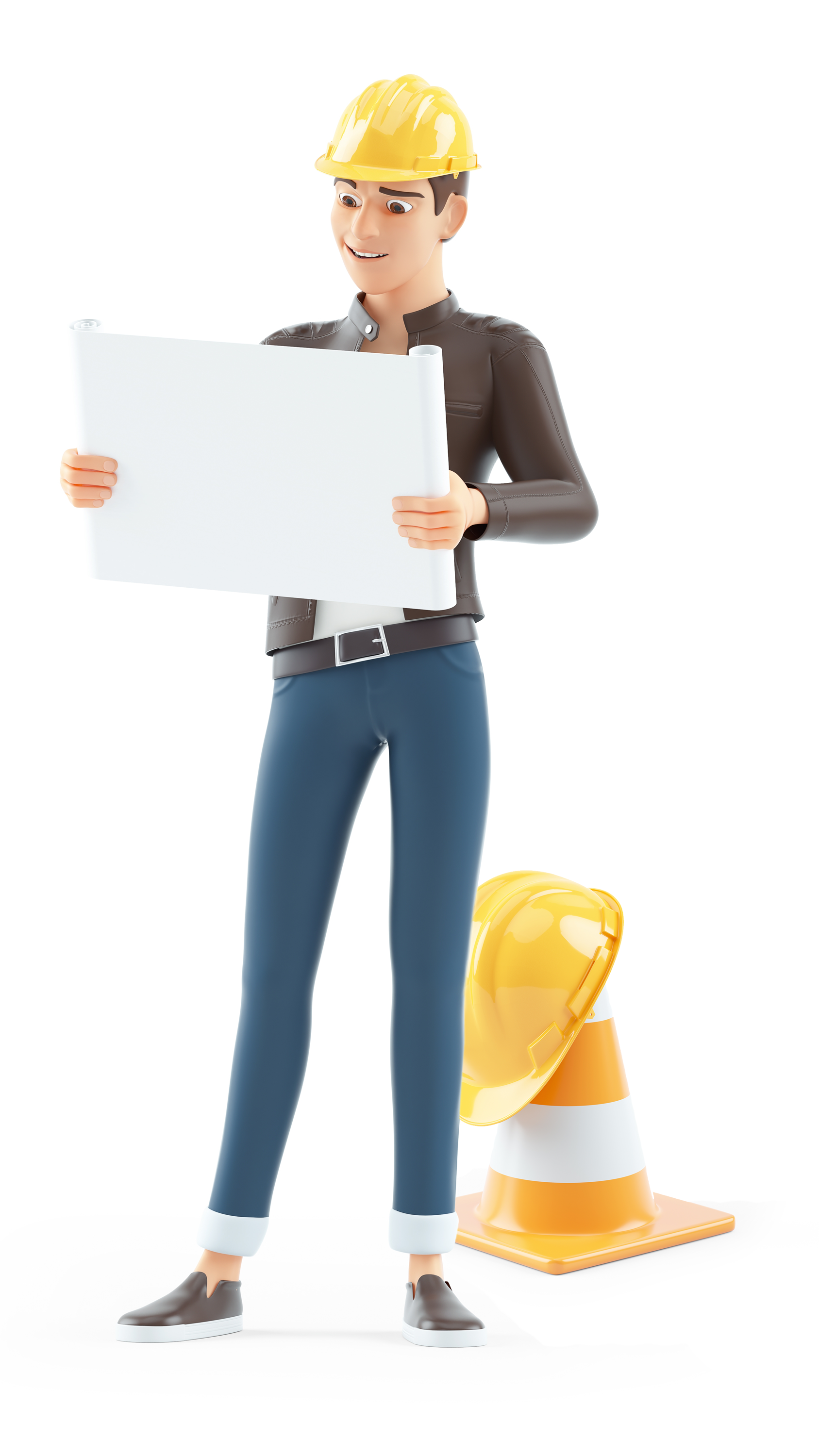 Man wearing Hard Hat holding paper with cone