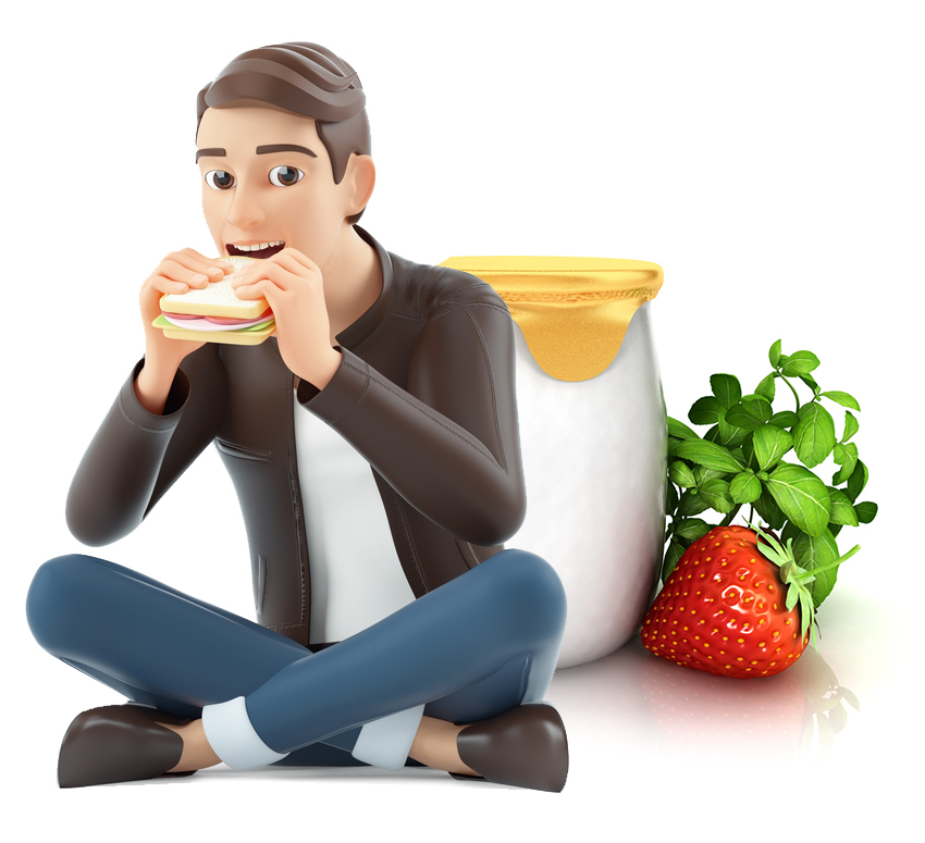 man eating sandwich sitting on floor