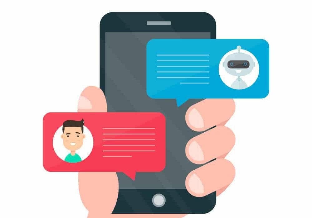 Man chatting on cellphone with robot