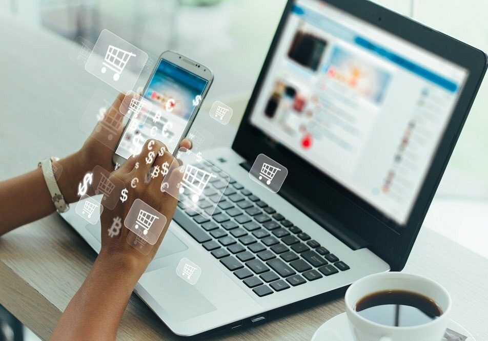 Ecommerce-Platforms Businesswoman phone and laptop using , online shopping concept.