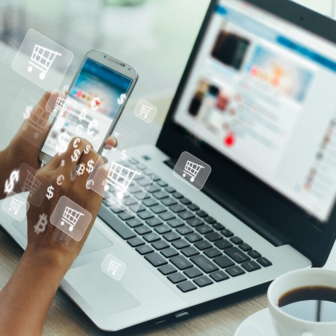 Businesswoman,Phone,And,Laptop,Using,,,Online,Shopping,Concept. Businesswoman phone and laptop using , online shopping concept.