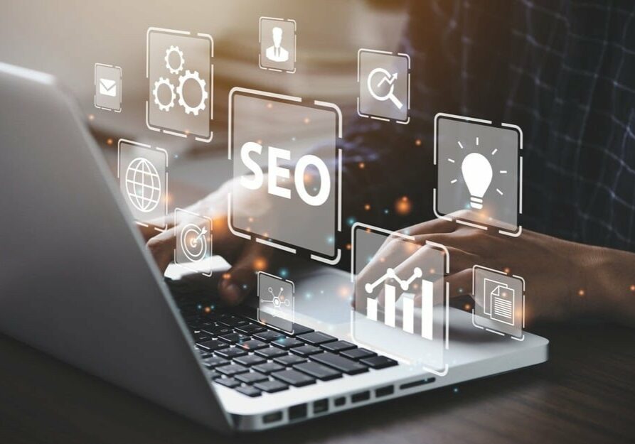 SEO-ROI Businessman using a computer for analysis SEO Search Engine Optimization Marketing Ranking